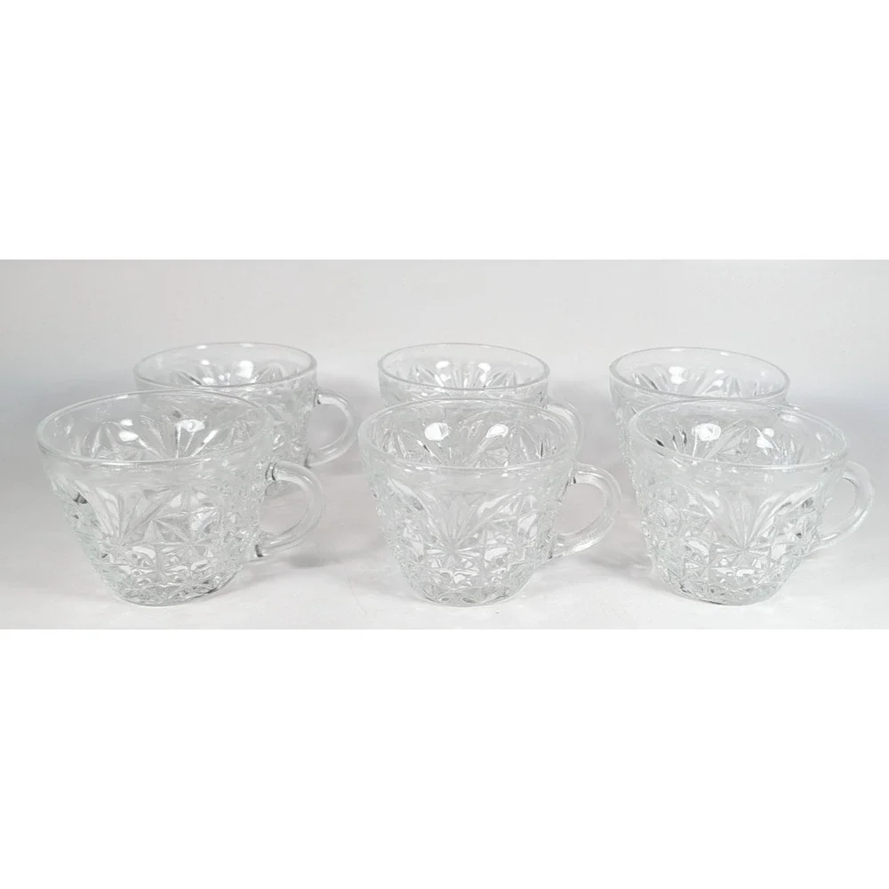 Anchor Hocking Arlington Punch Cups Set of 6 Clear Star Fan Glass Vintage